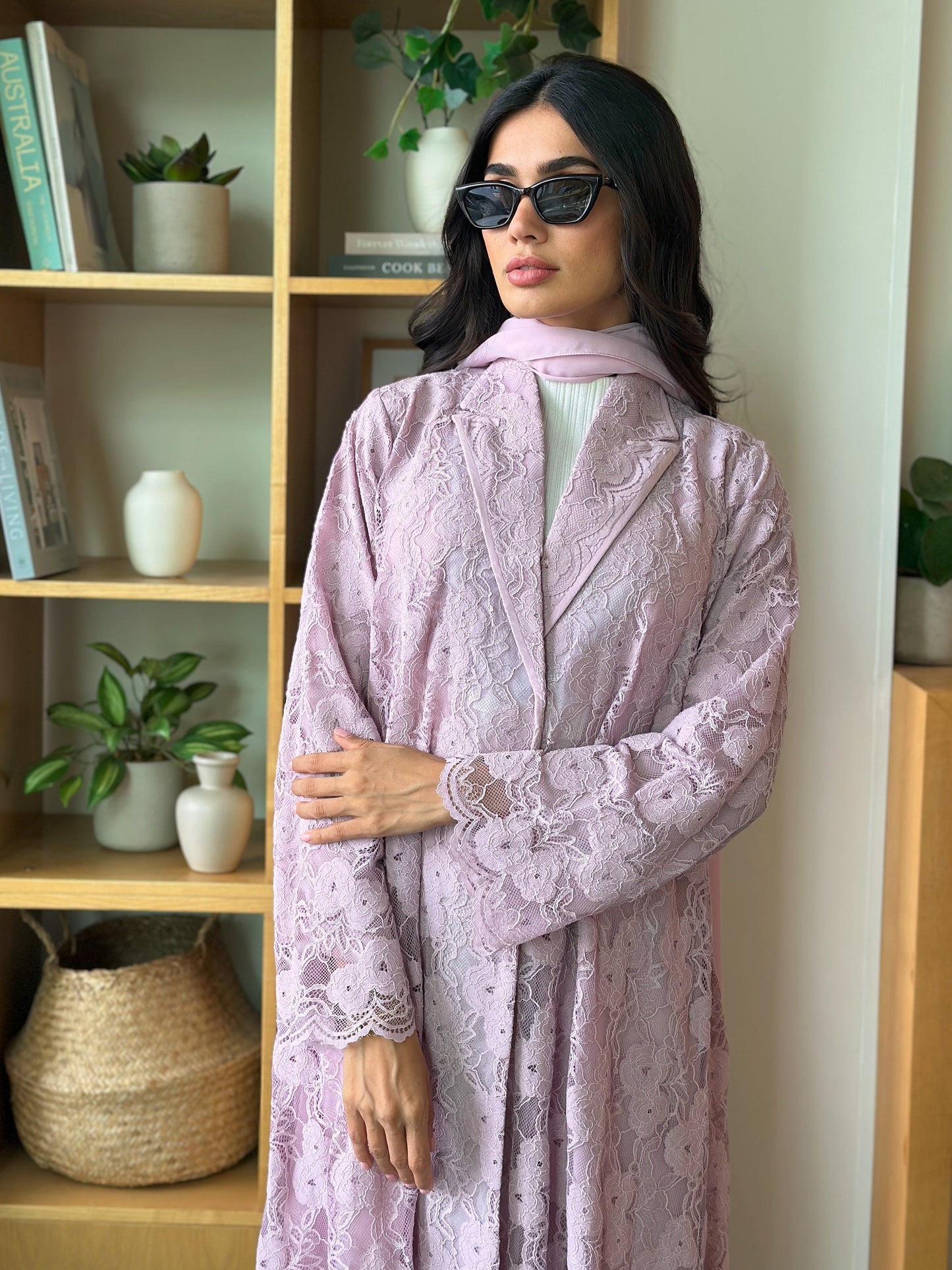 AT396 pink Lace Abaya
