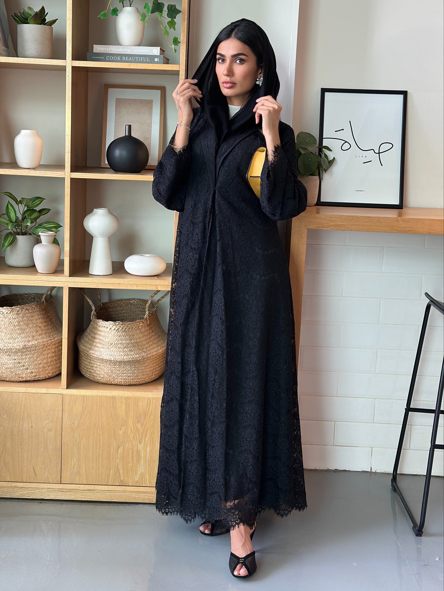 AT397 Black Lace Abaya