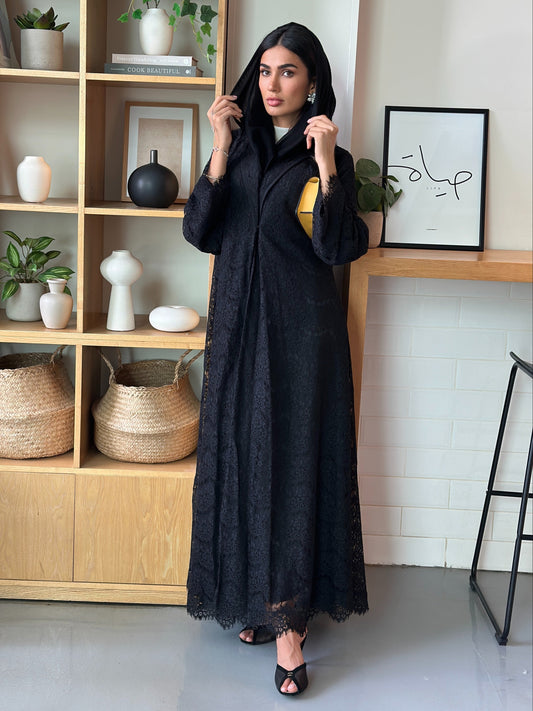 AT397 Black Lace Abaya