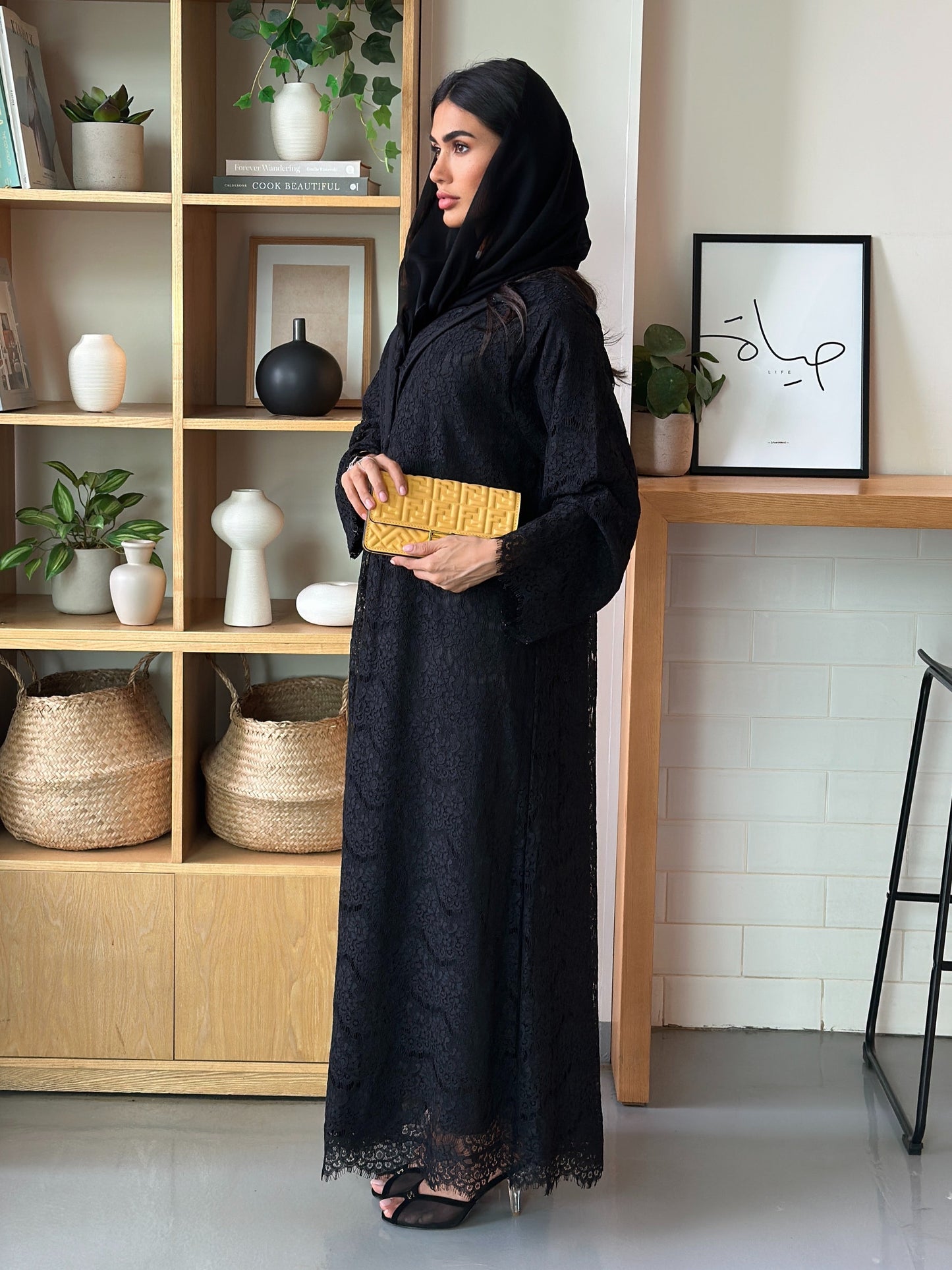 AT397 Black Lace Abaya