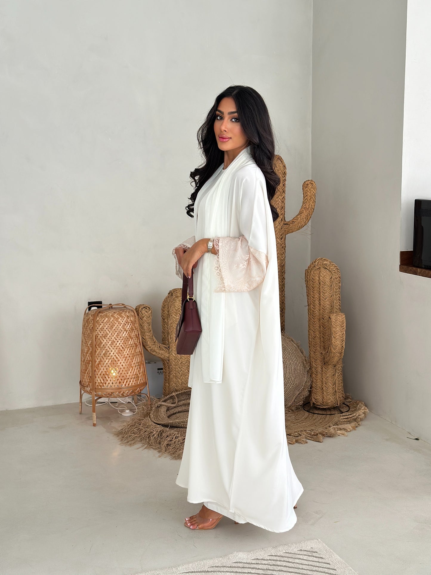 AT412 Lace Beige Abaya