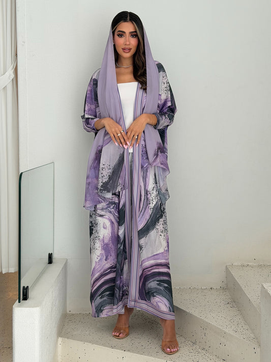 AT526 print Bisht Abaya