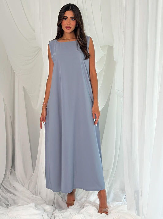 A004- crepe A-cut blue dress