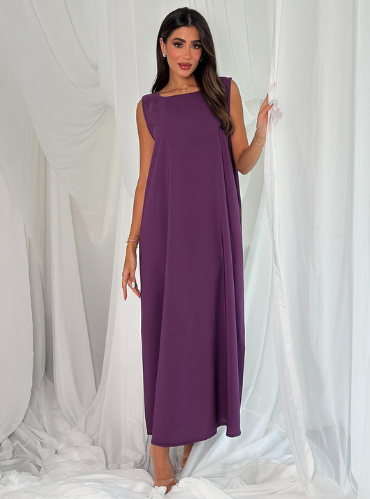 A003- crepe A-cut purple dress