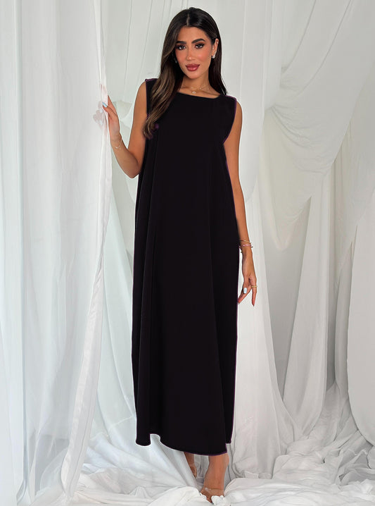 A006- crepe A-cut black dress