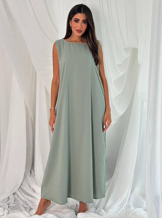 A005- crepe A-cut mint dress