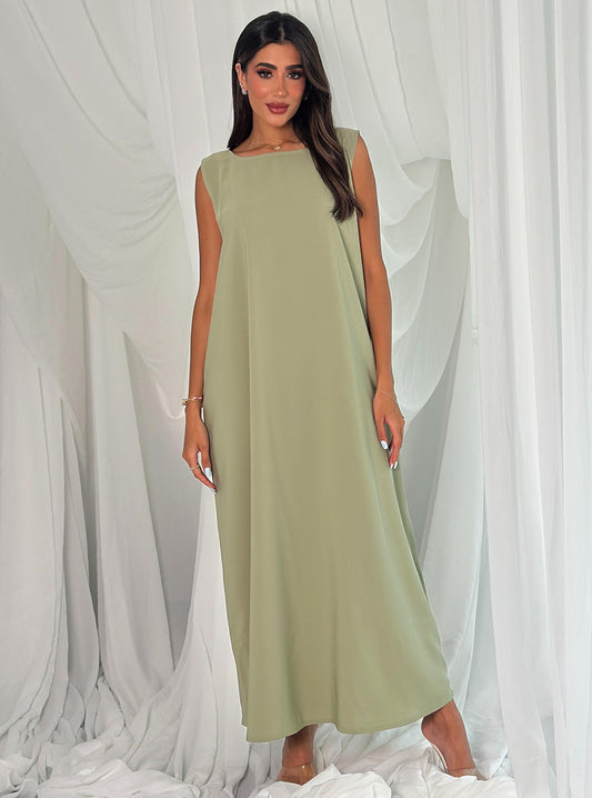 A002- crepe A-cut green dress