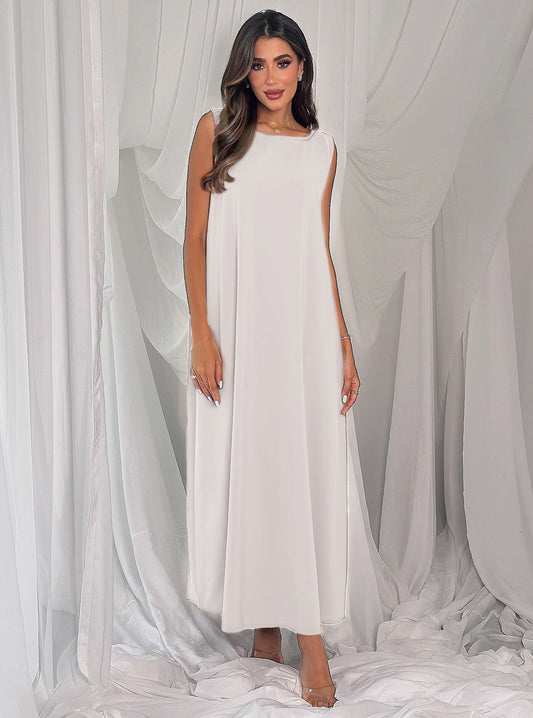 A009- crepe A-cut white dress