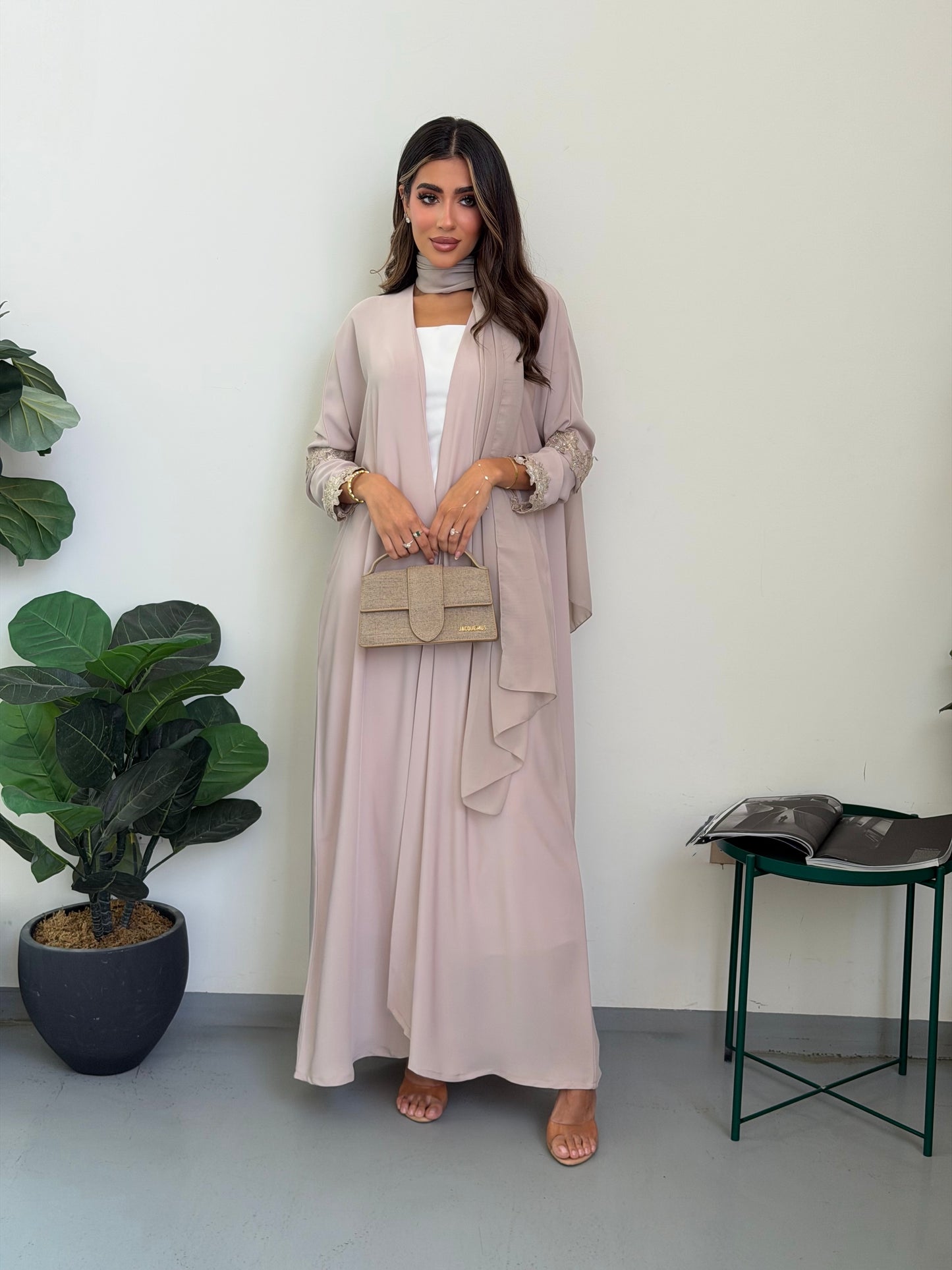 AT541 Half bisht beige  Abaya