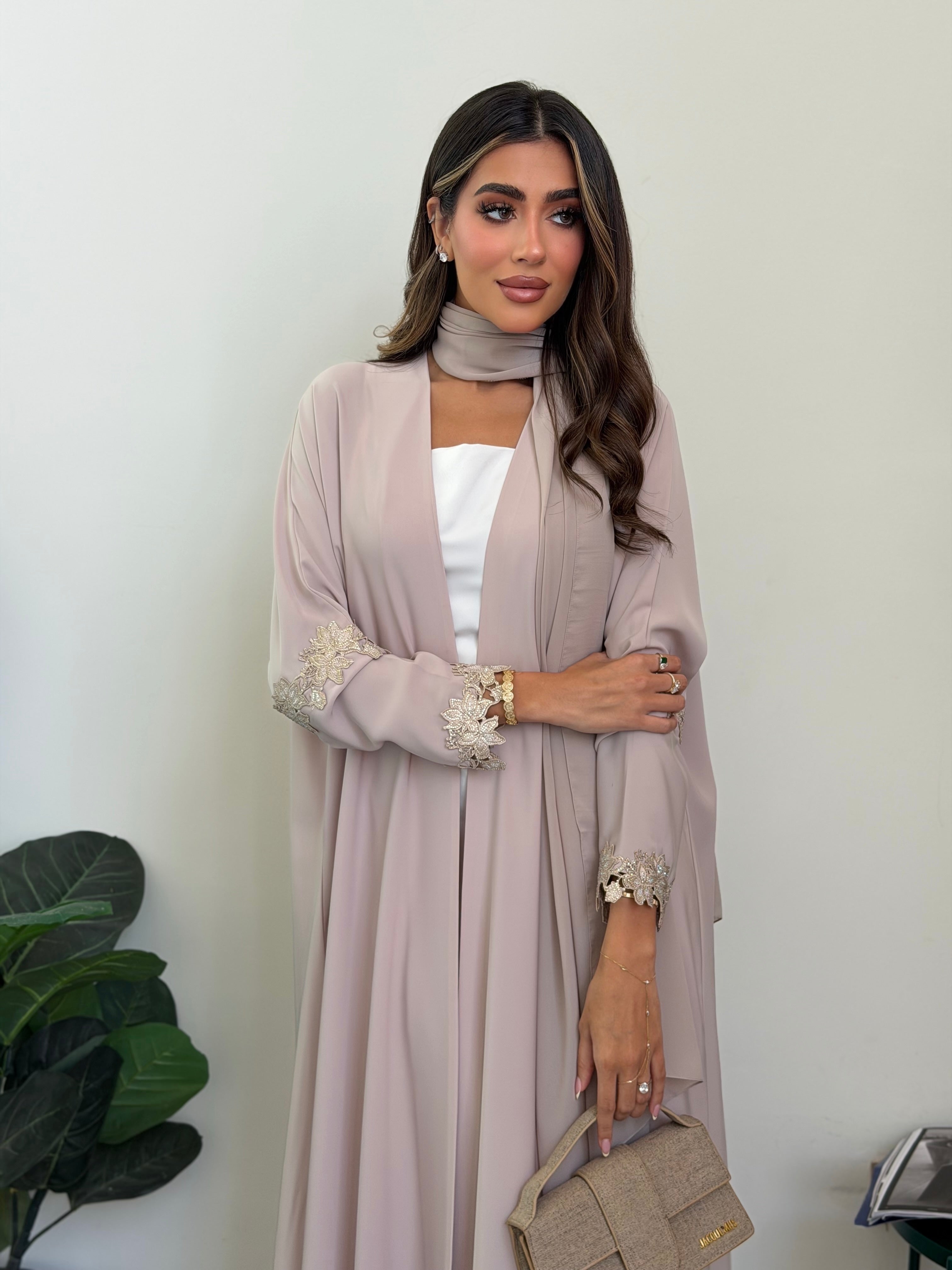 AT541 Half bisht beige  Abaya