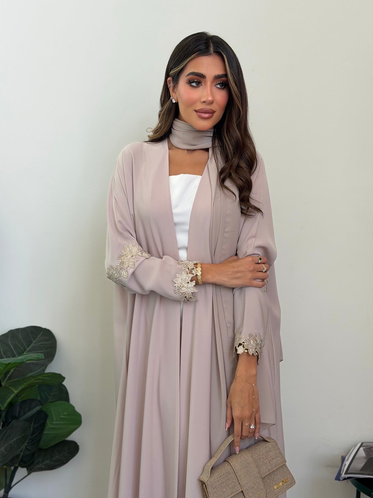 AT541 Half bisht beige  Abaya
