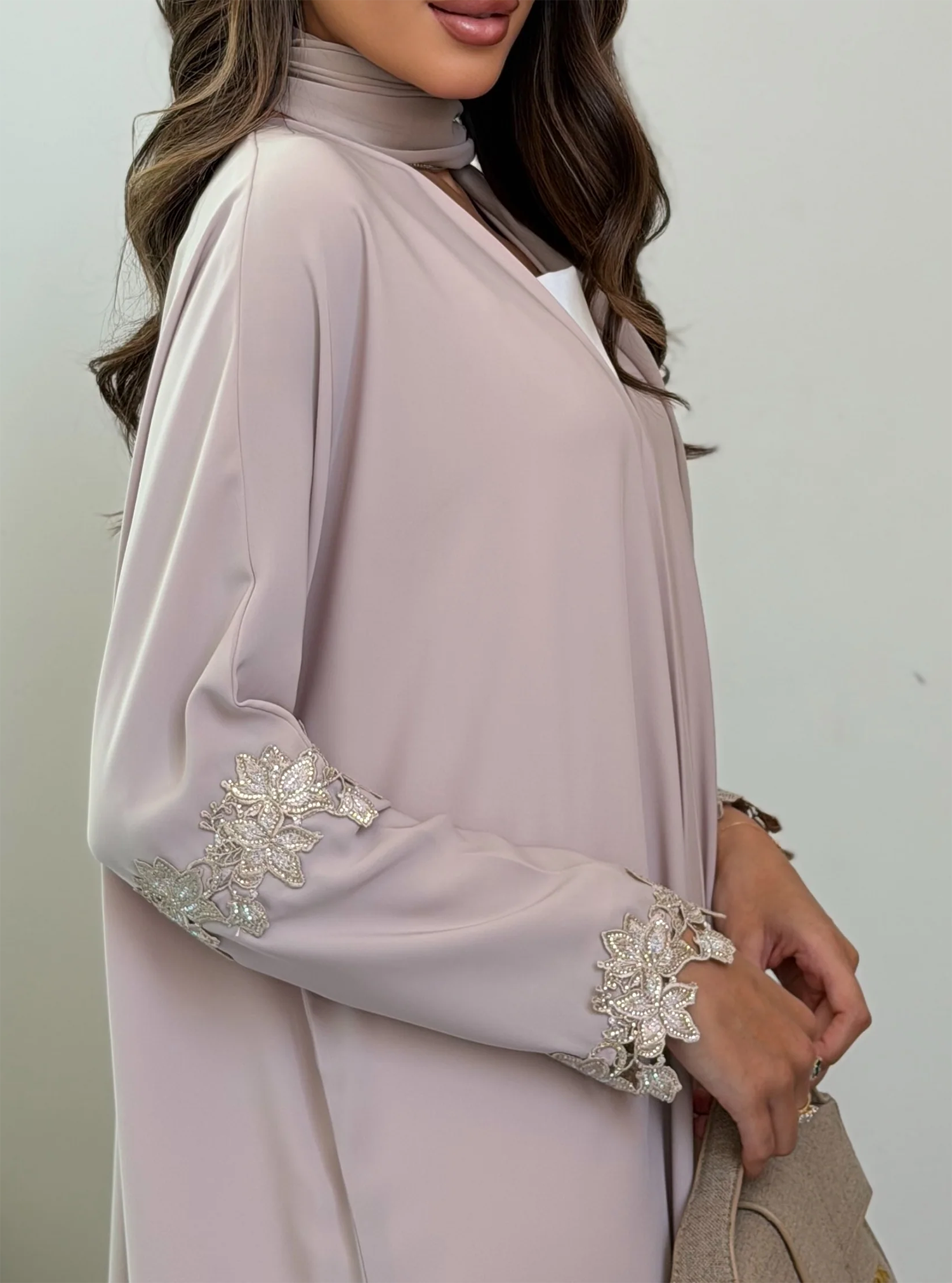 AT541 Half bisht beige  Abaya