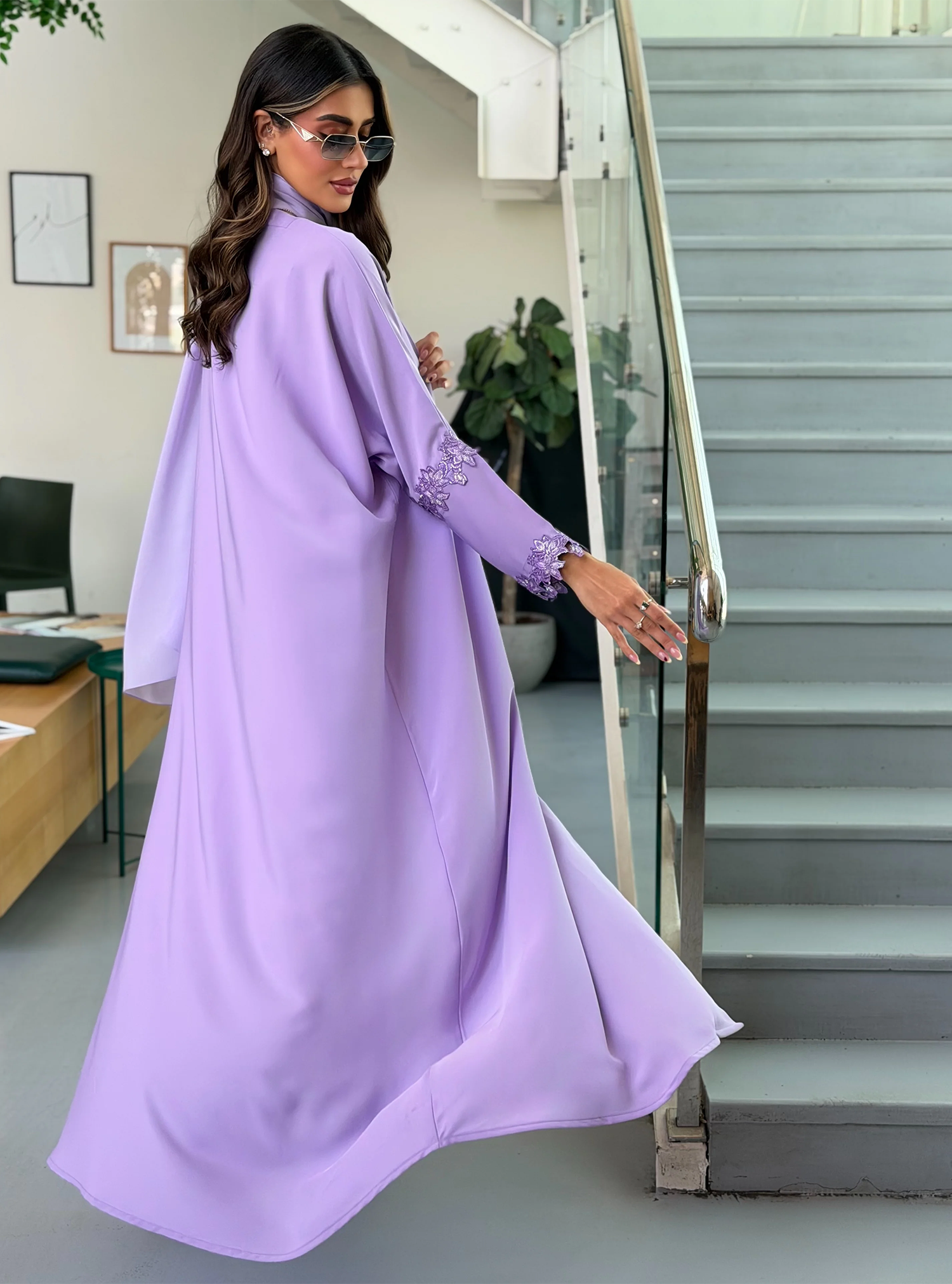 AT542 Half Bisht purple Abaya