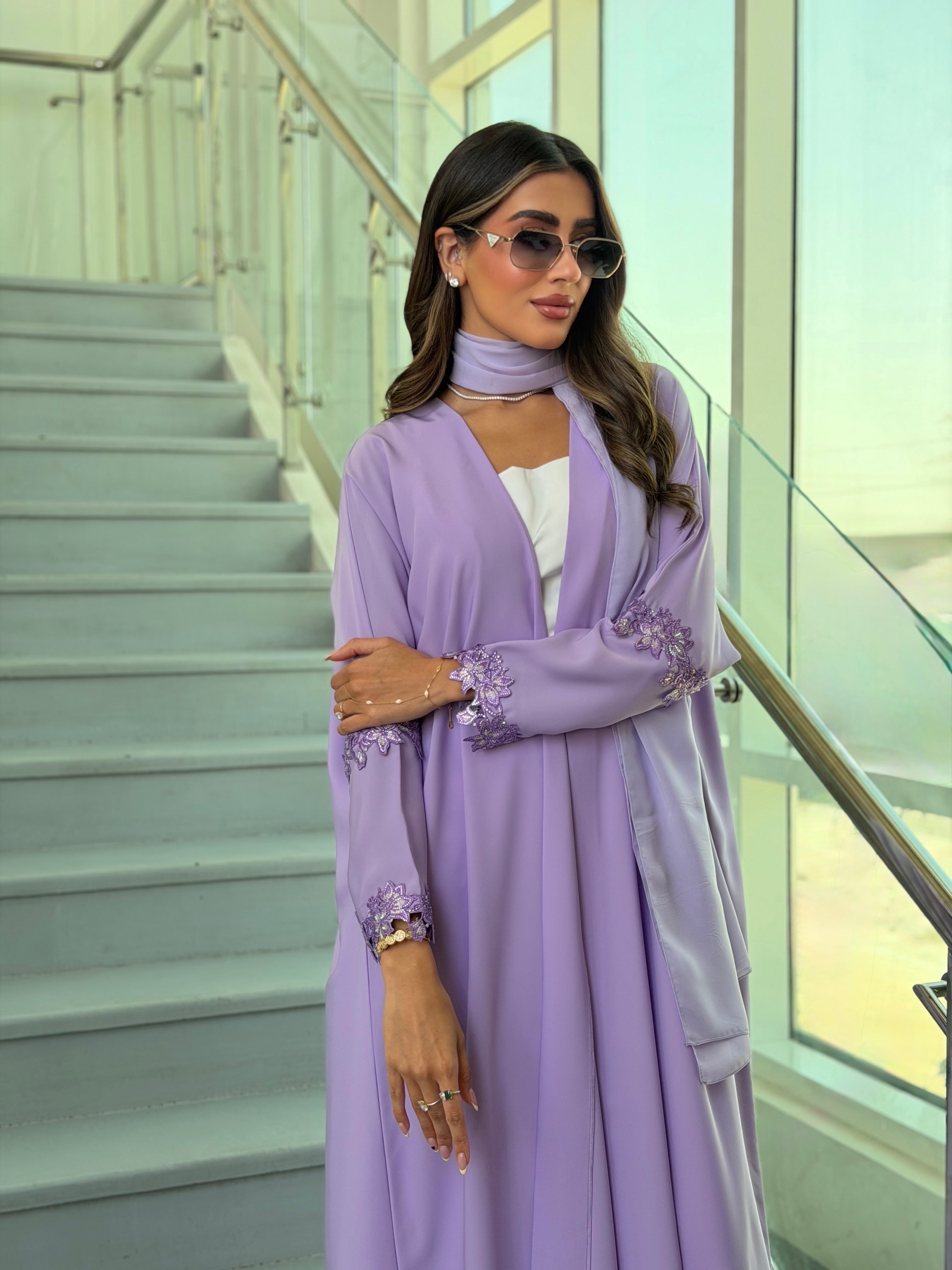 AT542 Half Bisht purple Abaya