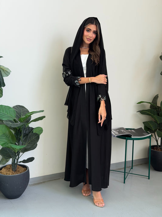 AT544 Half Bisht Black Abaya