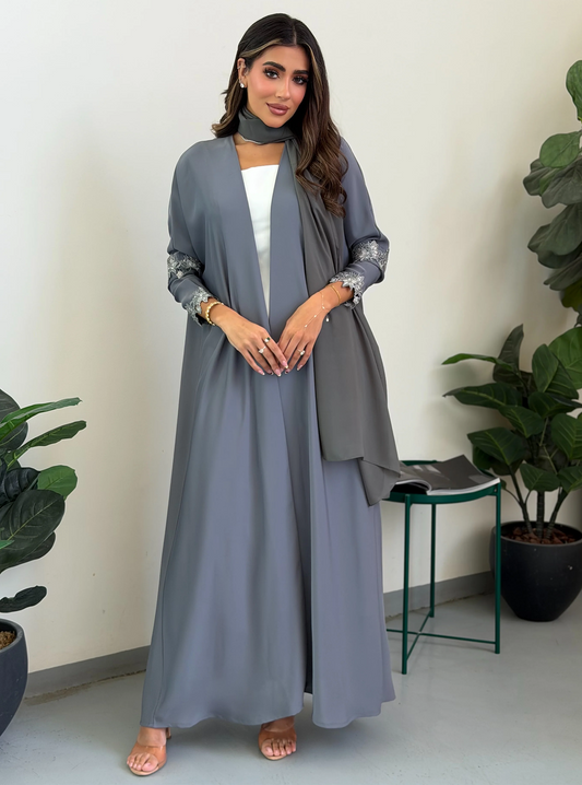 AT543 Half Bisht Gray Abaya