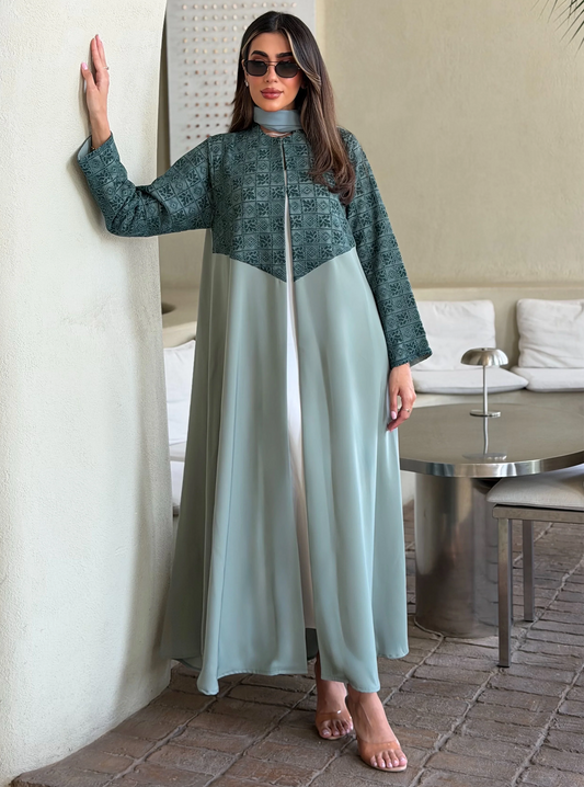 AT551 Sage Lace A-Cut Abaya