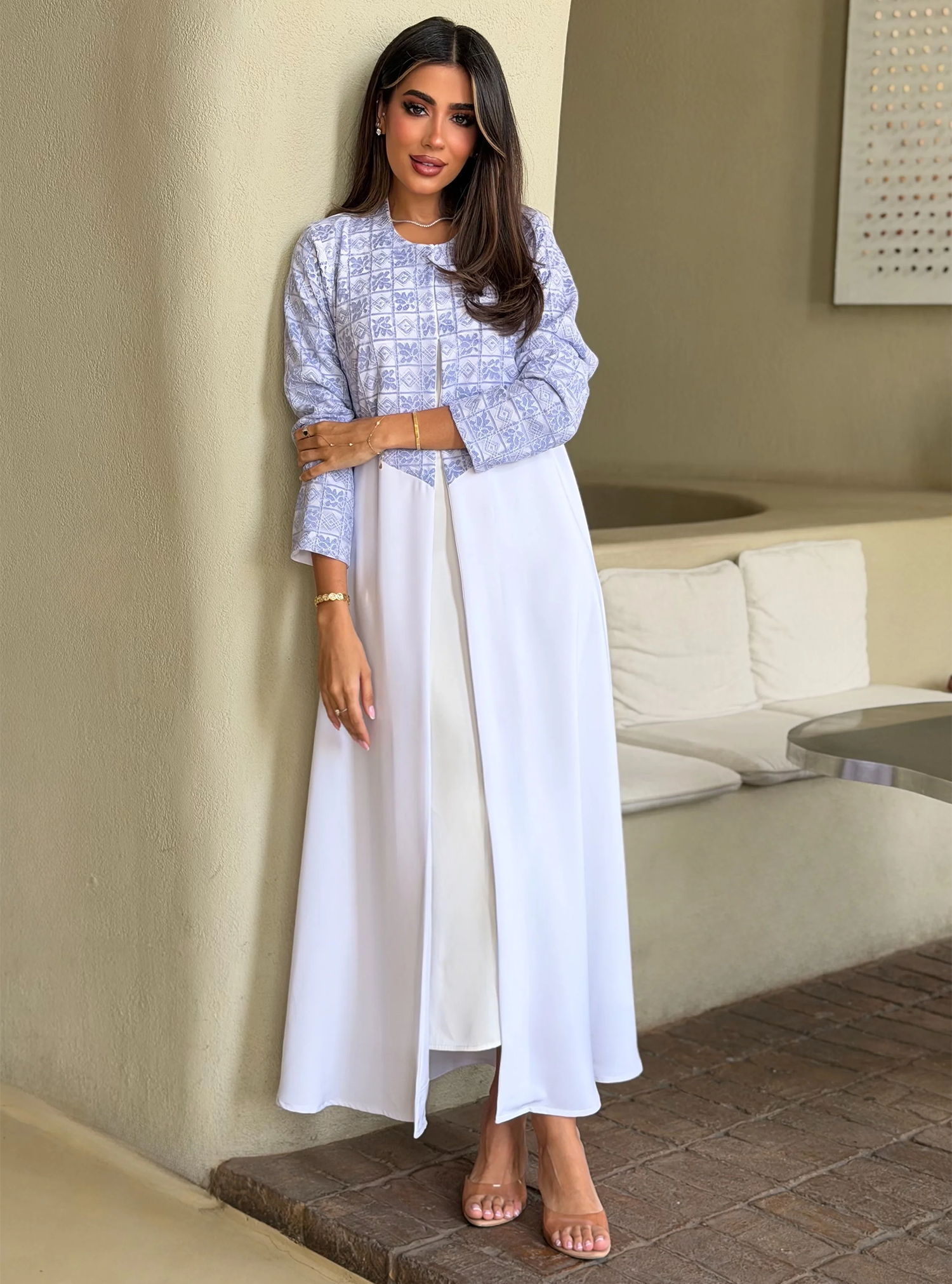 AT552  Pearl Lace A-Cut Abaya
