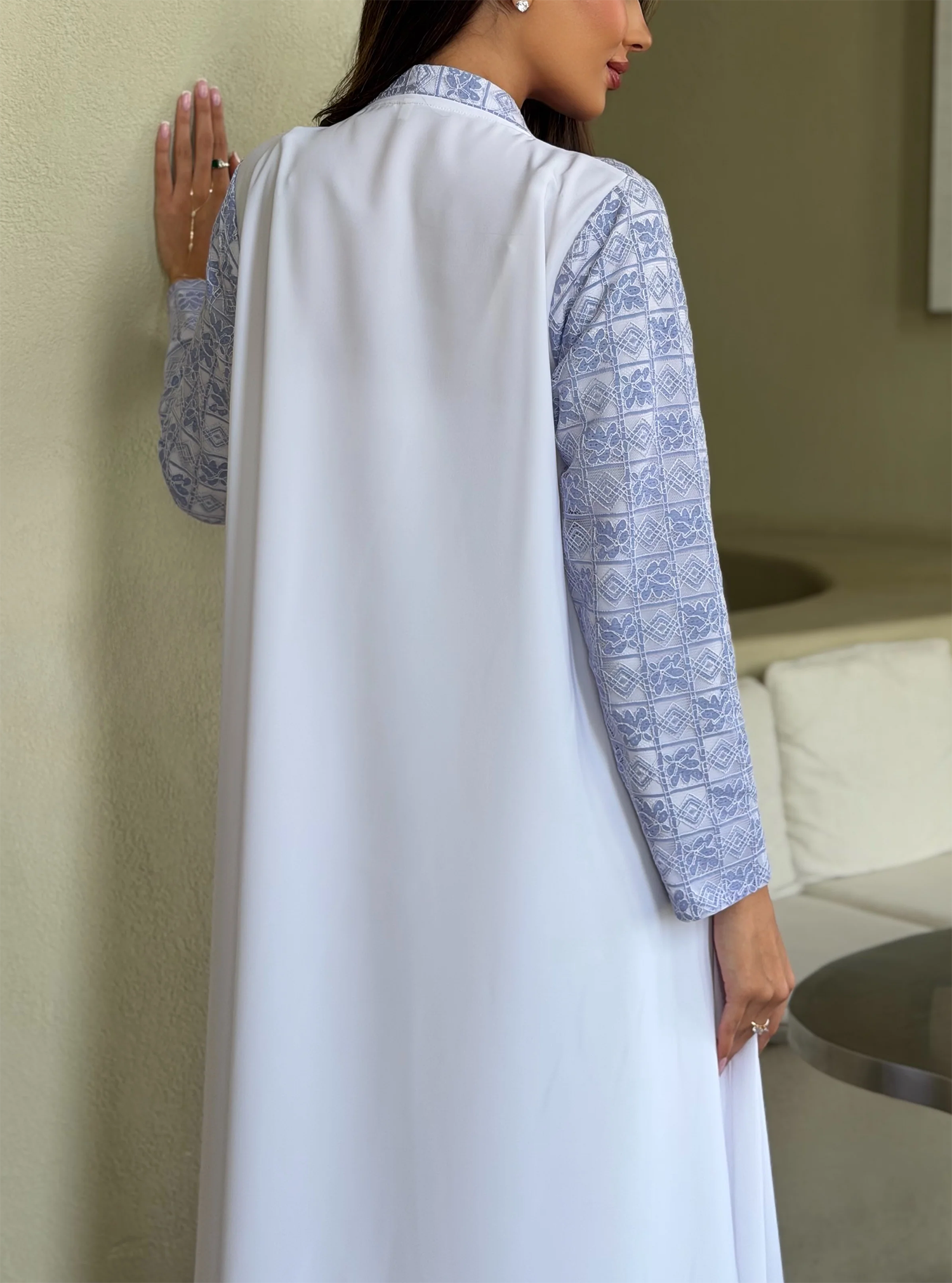 AT552  Pearl Lace A-Cut Abaya