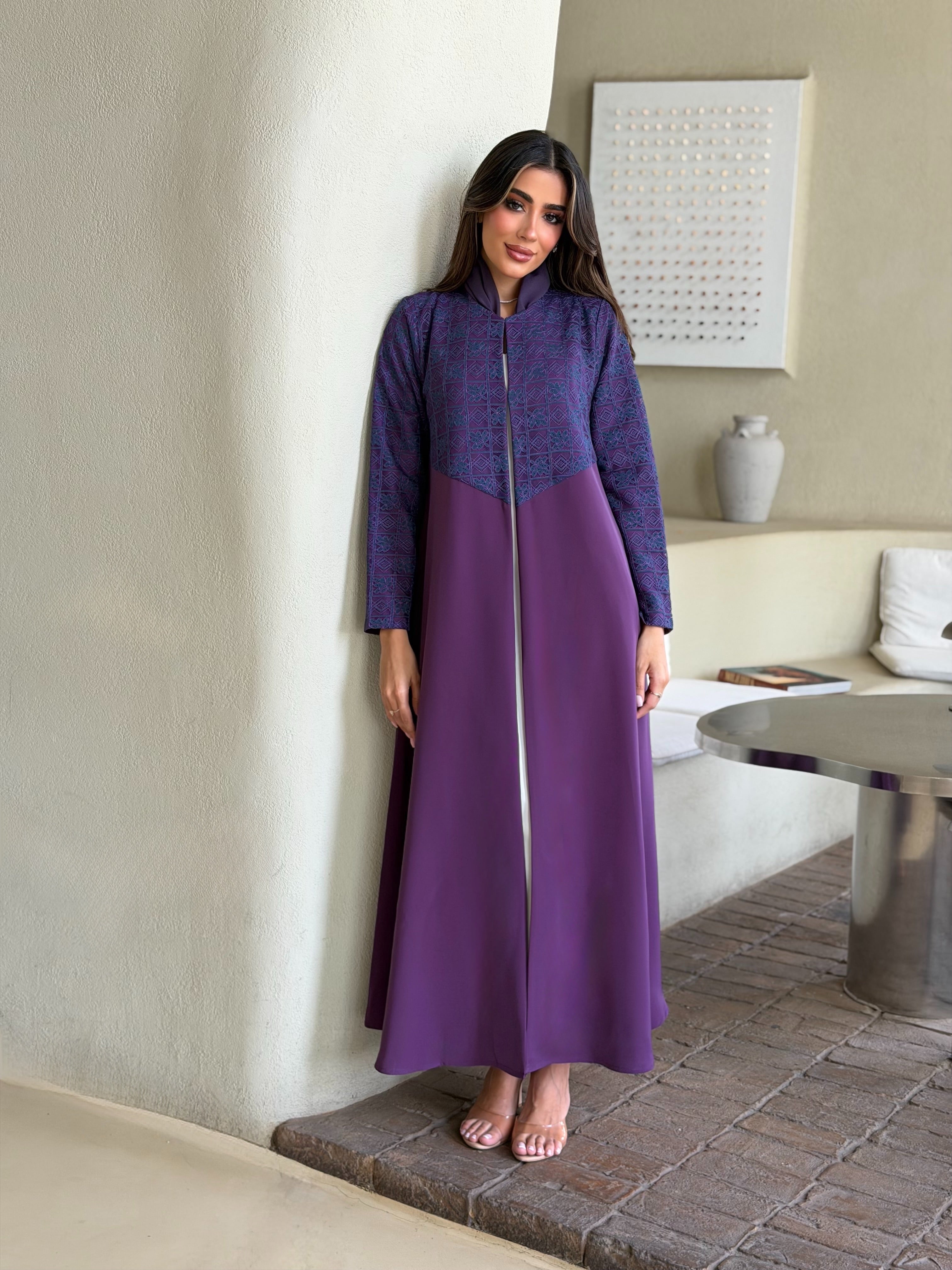 AT549 purple A-Cut Abaya
