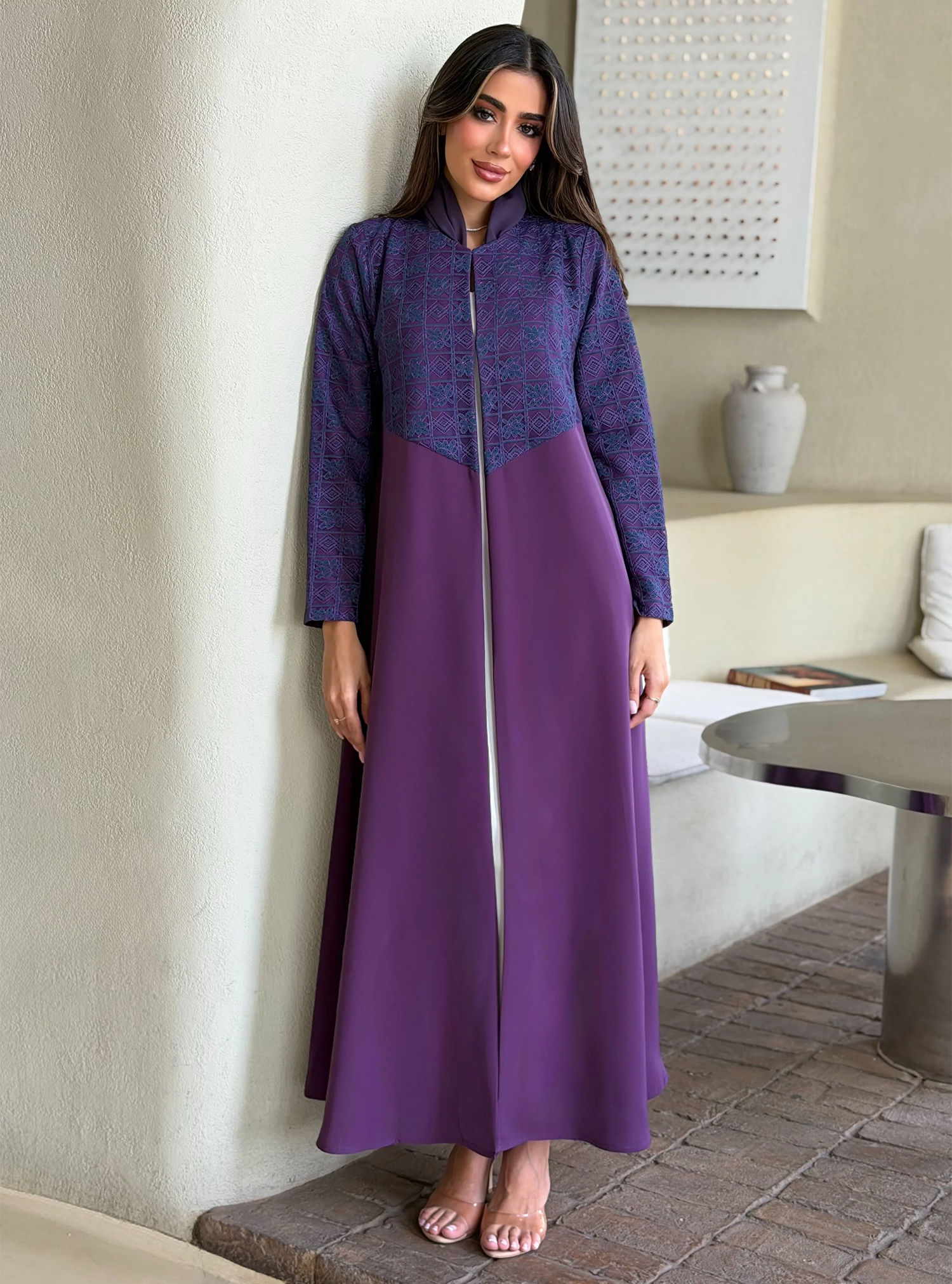 AT549 purple A-Cut Abaya