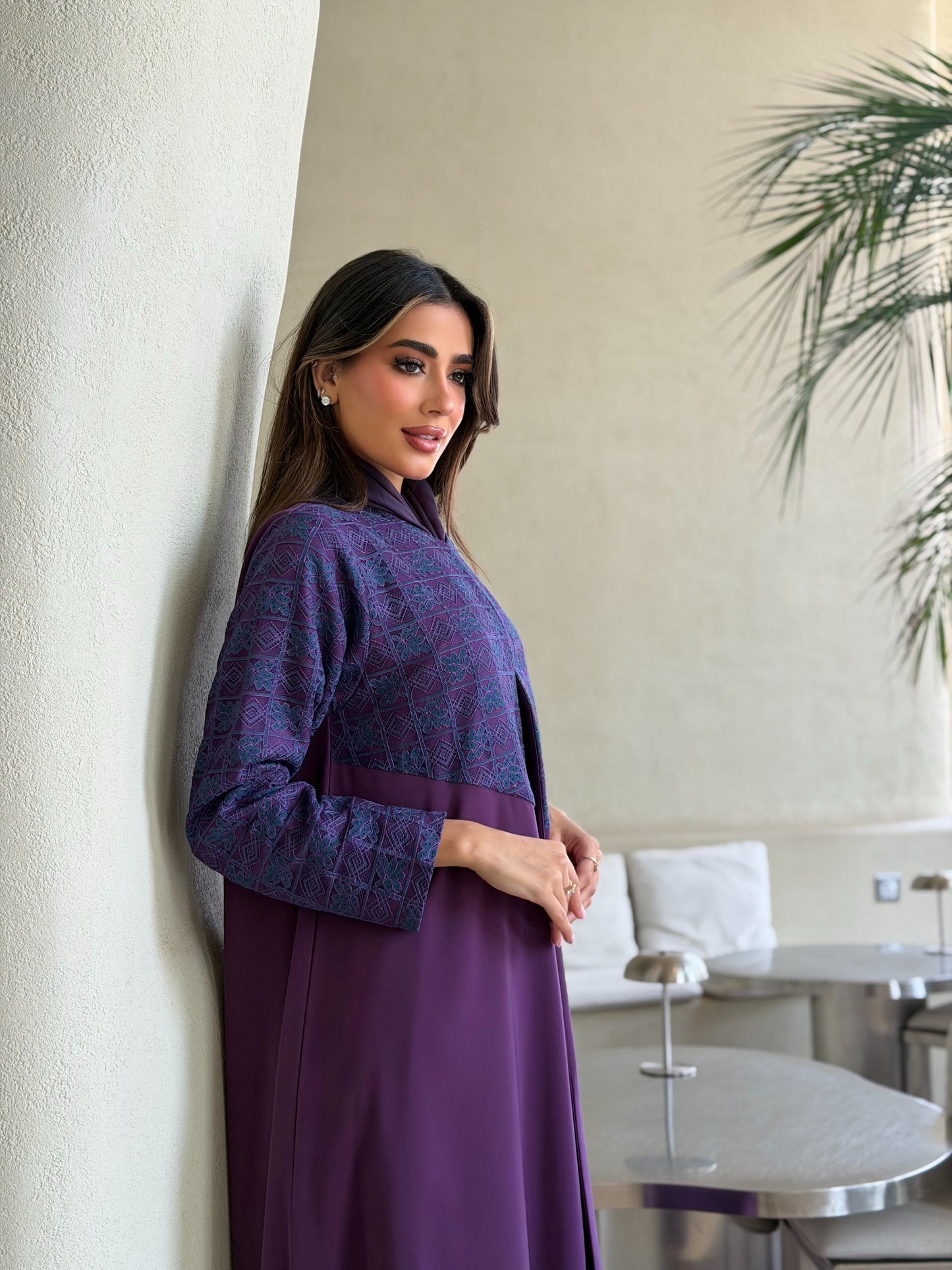 AT549 purple A-Cut Abaya