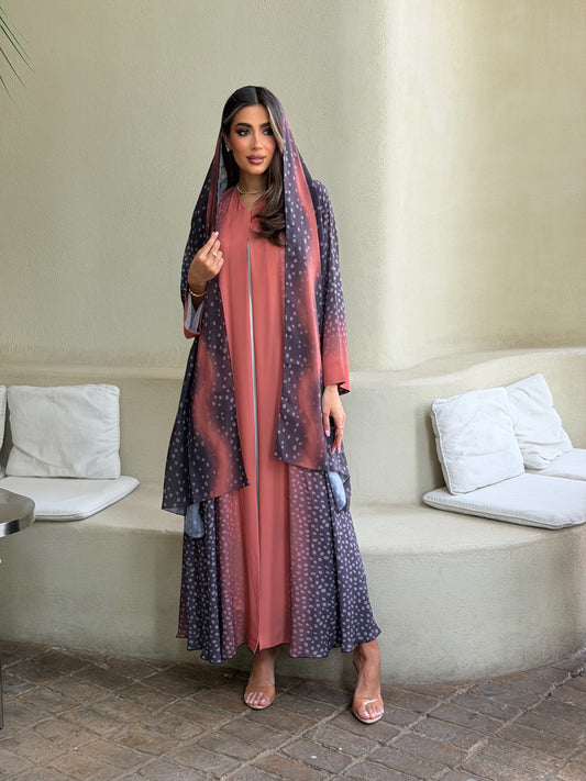 AT548 Ombre Dot A-Cut Abaya