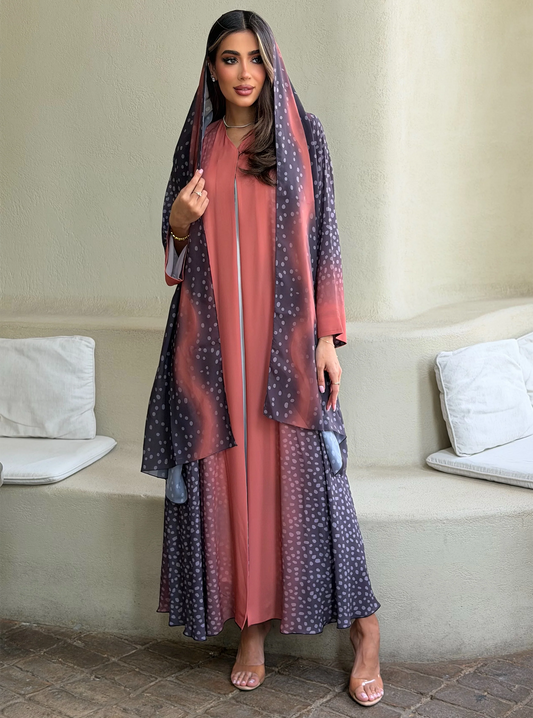 AT548 Ombre Dot A-Cut Abaya