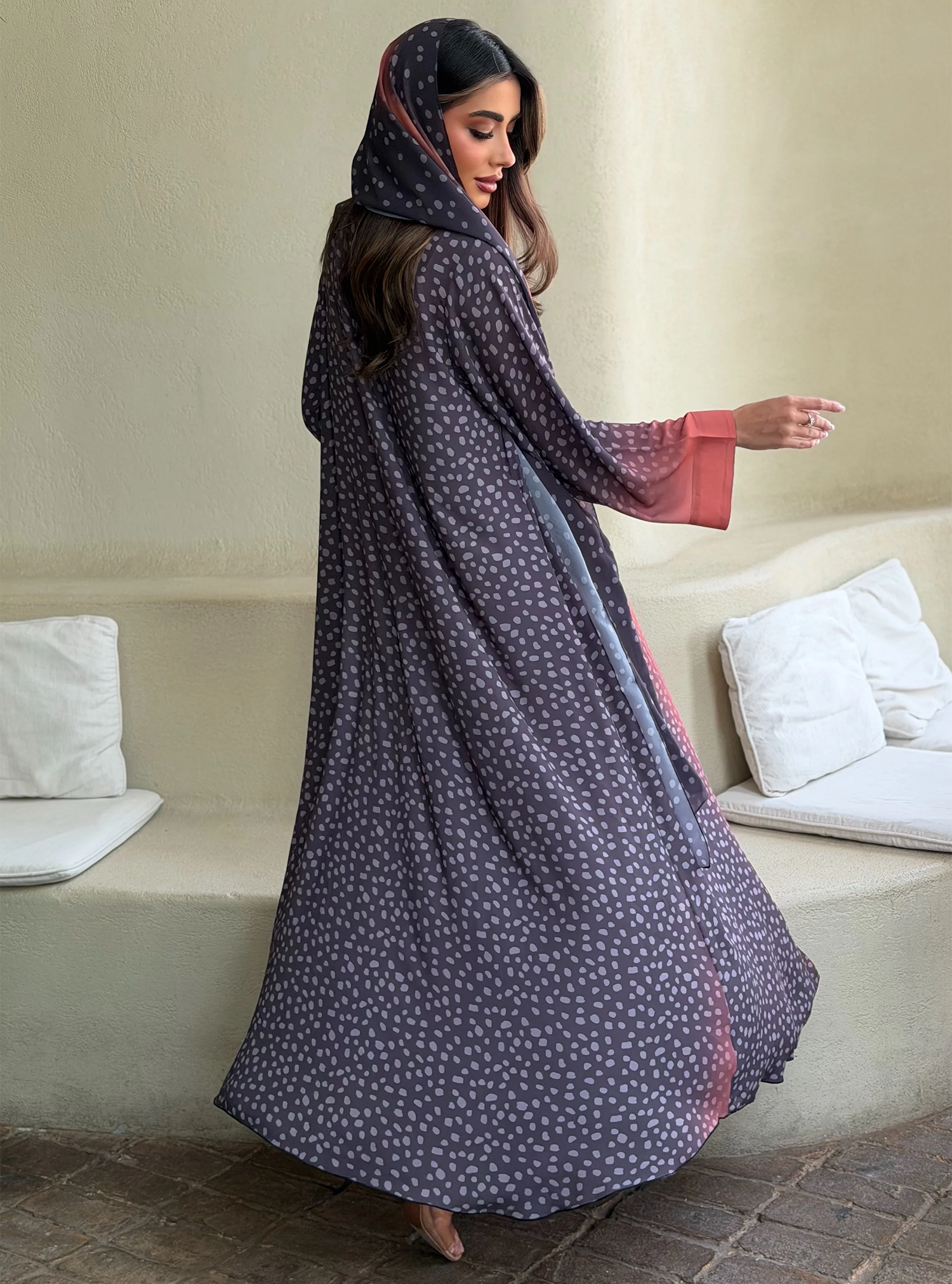 AT548 Ombre Dot A-Cut Abaya