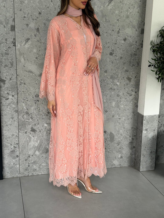 AT516 Lace peach  abaya