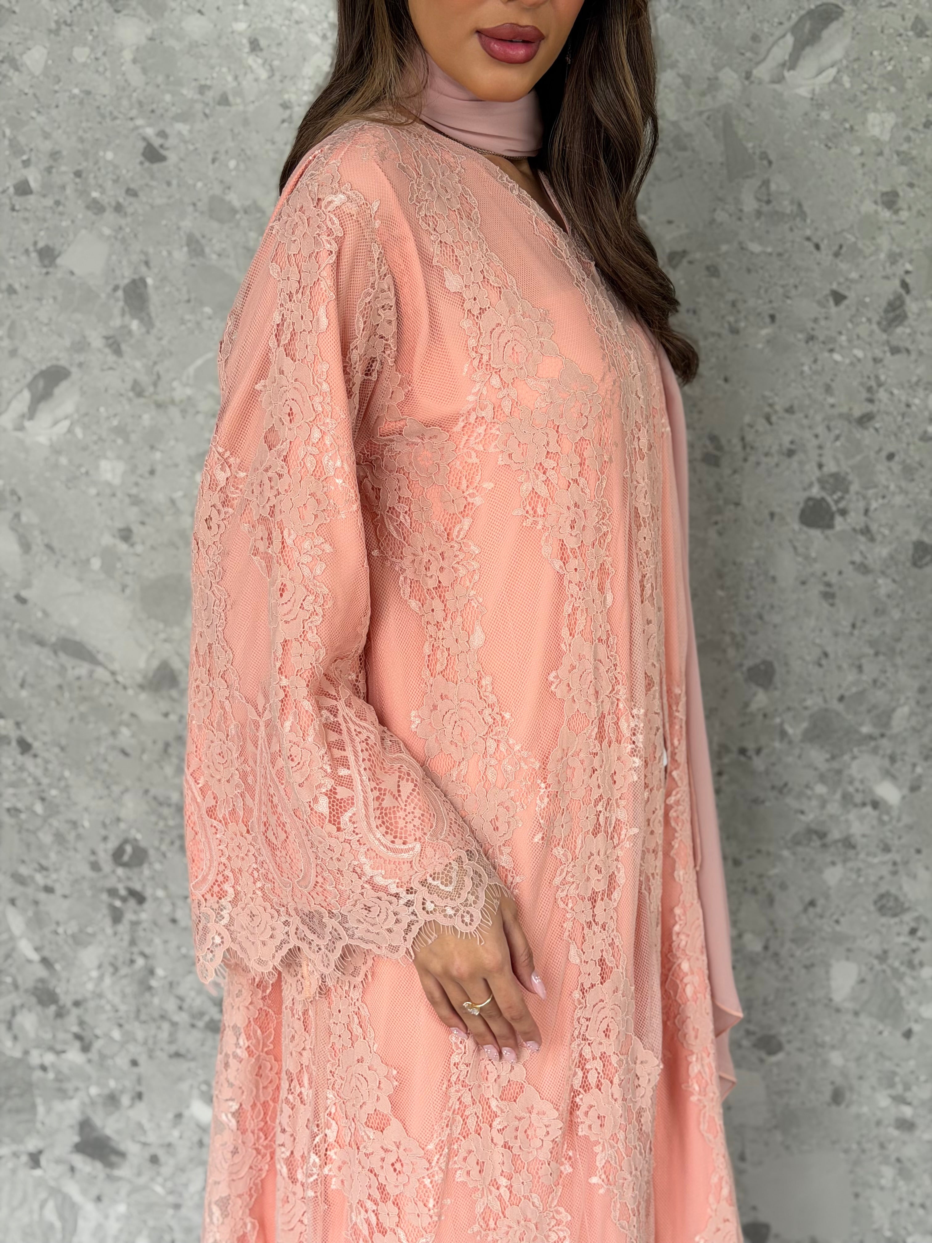 AT516 Lace peach  abaya