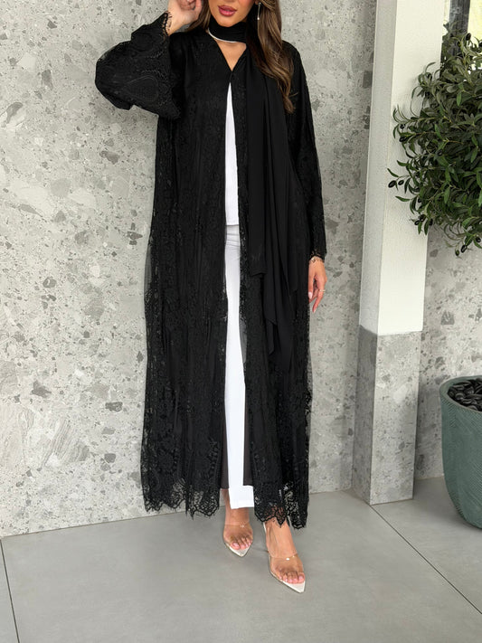 AT518 Lace Black Abaya