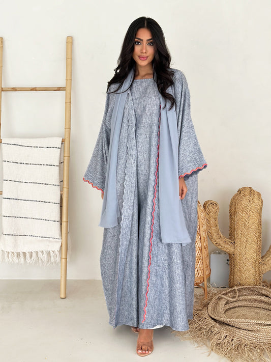 AT408 Blue Set Abaya