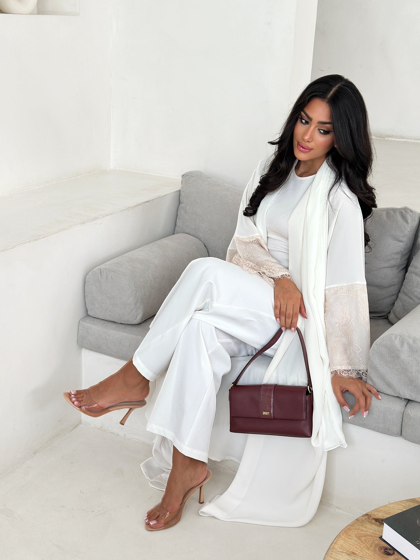 AT412 Lace Beige Abaya