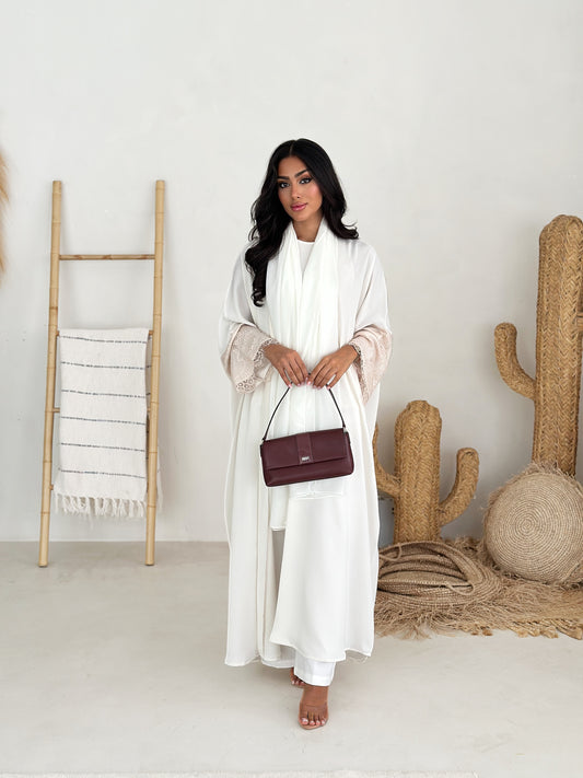AT412 Lace Beige Abaya