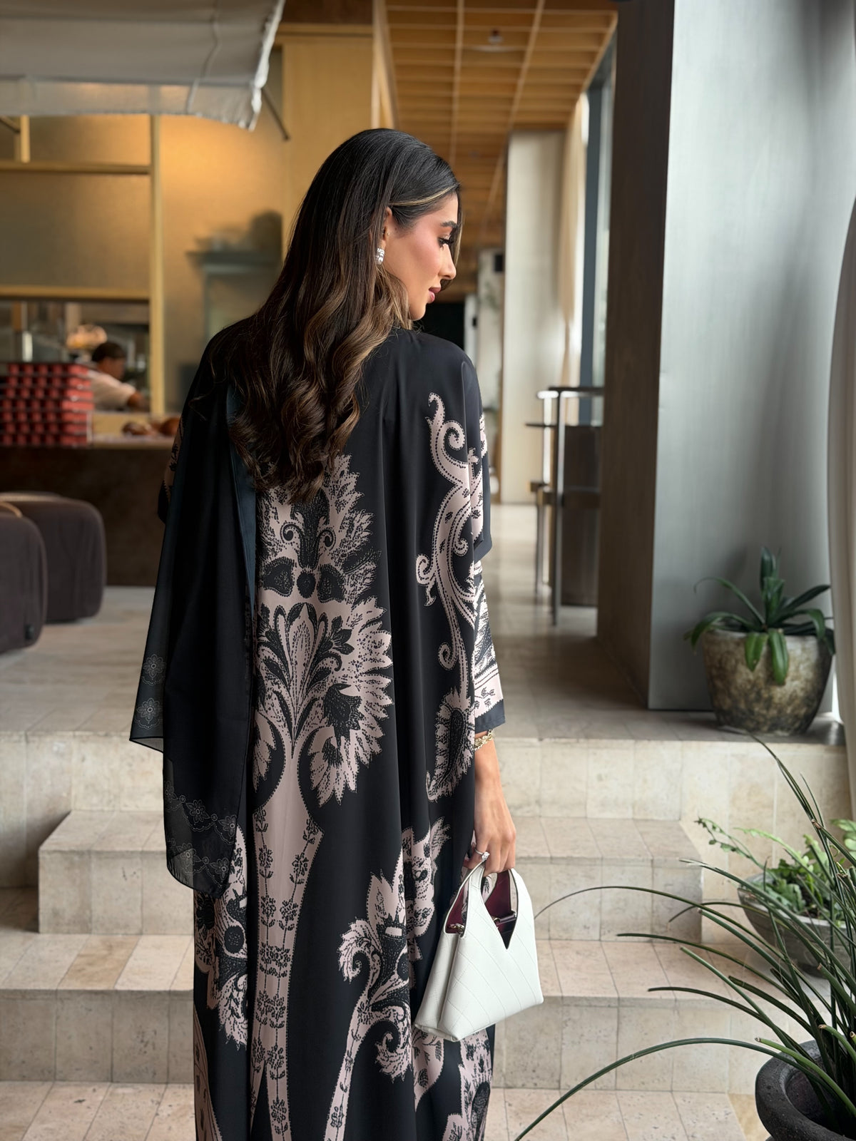 AT594 Black print Half Bisht Abaya