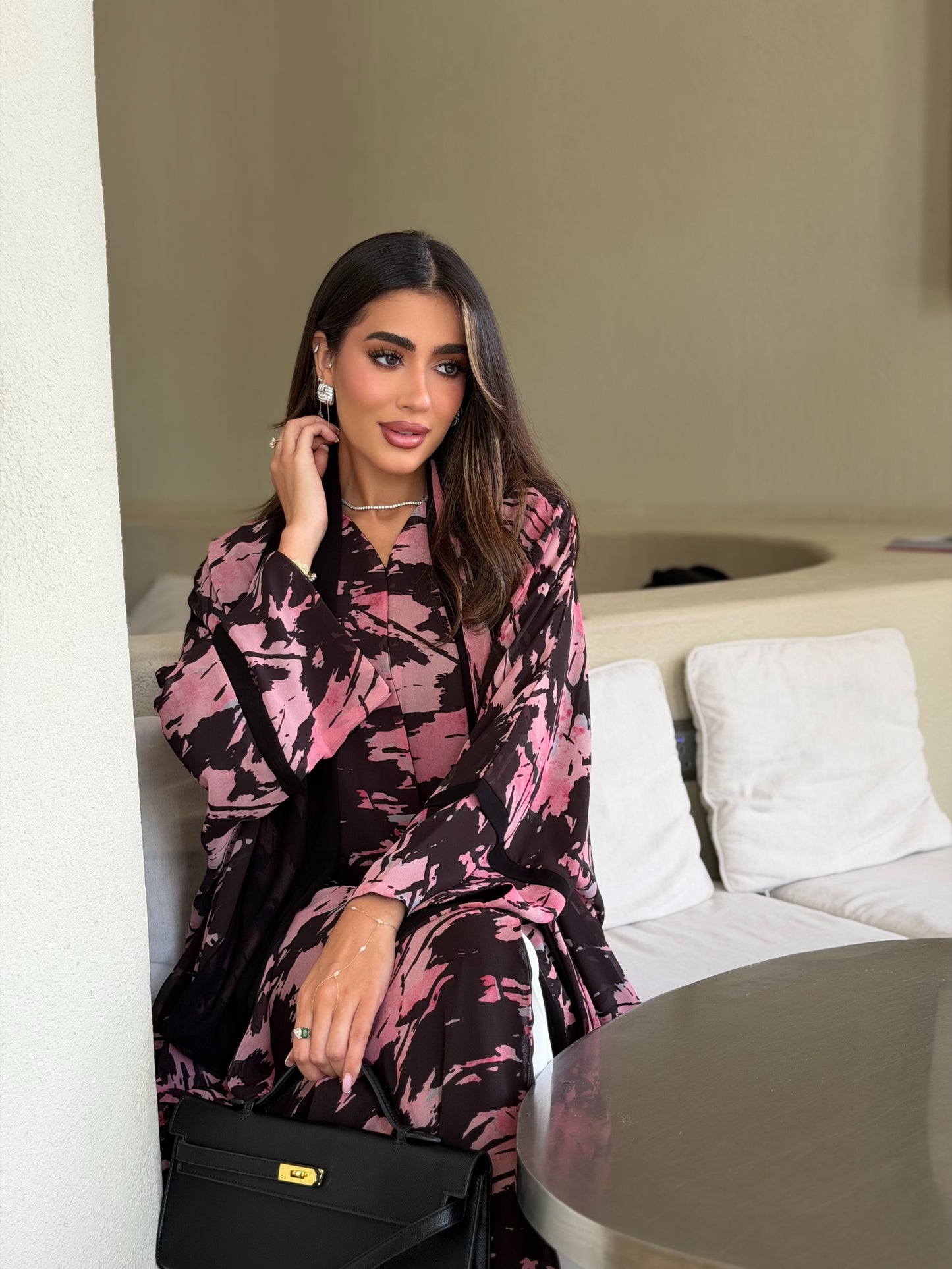 AT567 Midnight Rose Double Chiffon Bisht Abaya