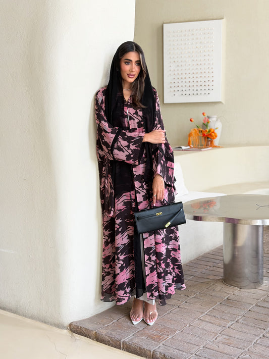 AT567 Midnight Rose Double Chiffon Bisht Abaya