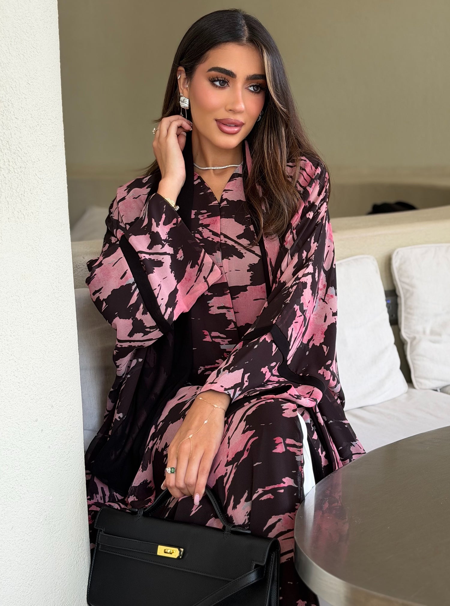 AT567 Midnight Rose Double Chiffon Bisht Abaya