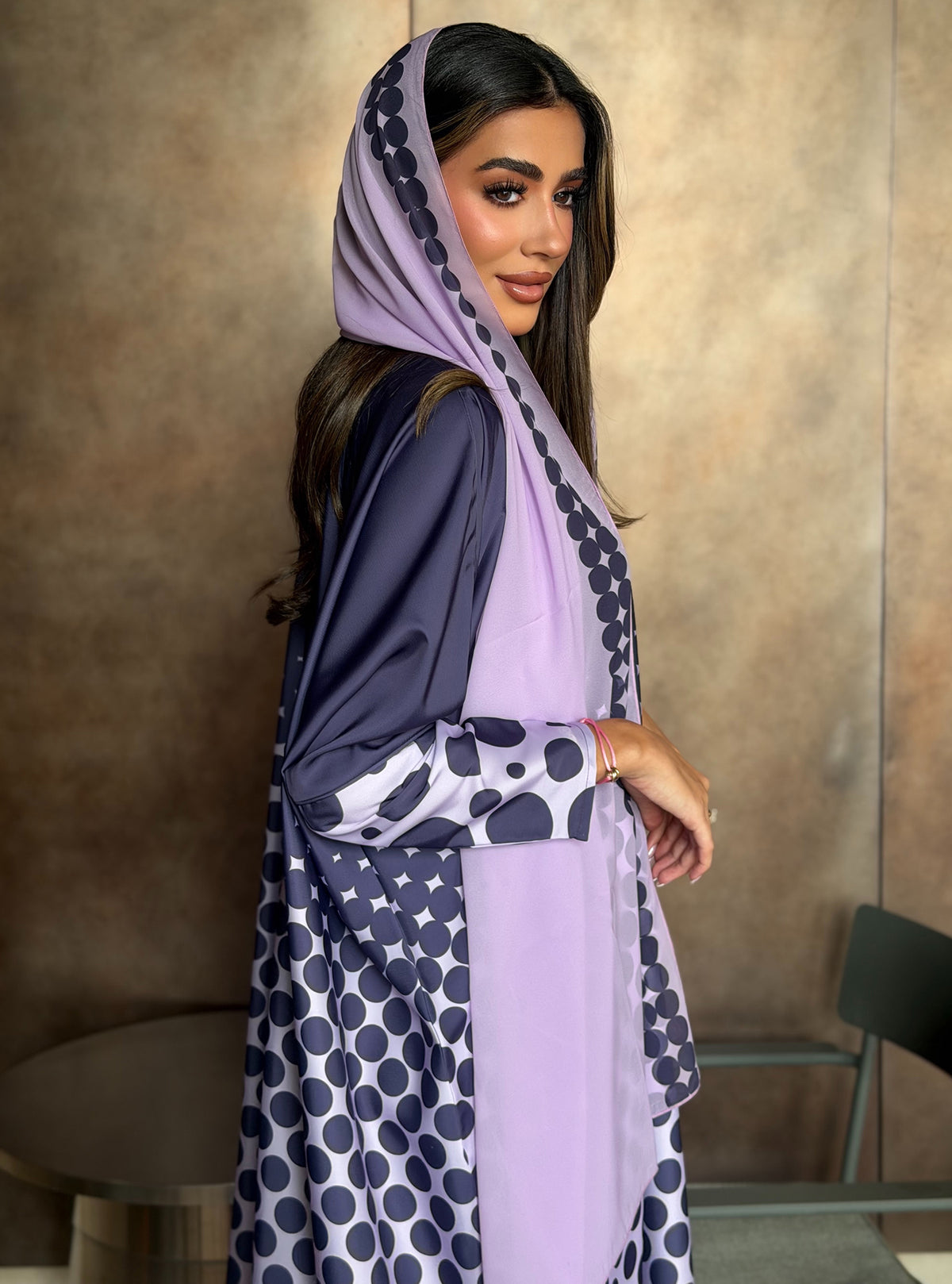 AT575 Polka print Bisht Abaya