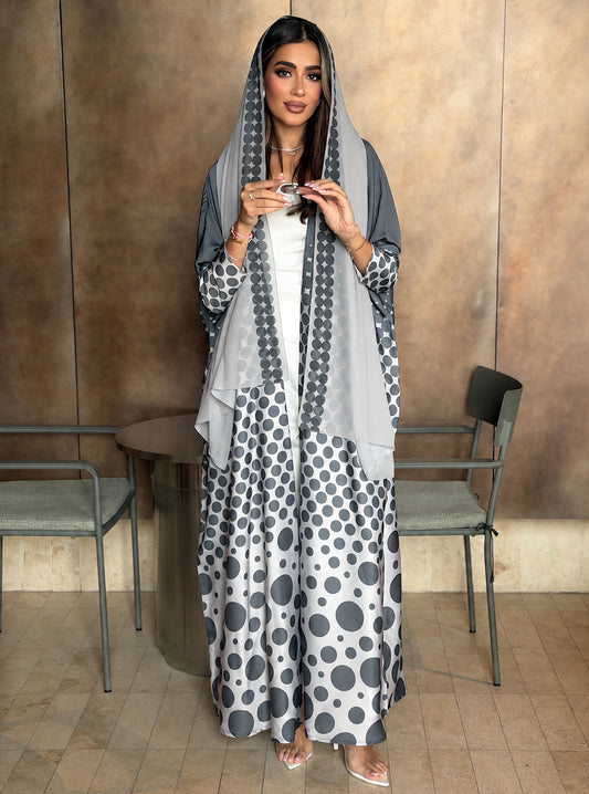 AT574 Polka print Bisht Abaya